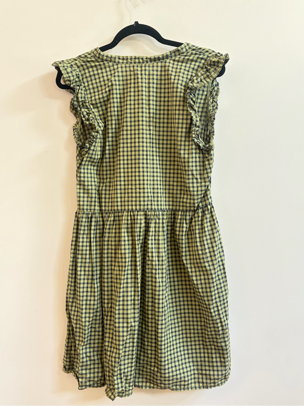 Nation LTD Tegan Ruffled Mini Dress Green Navy Check Pattern 100% Pima Cotton - Picture 3 of 11
